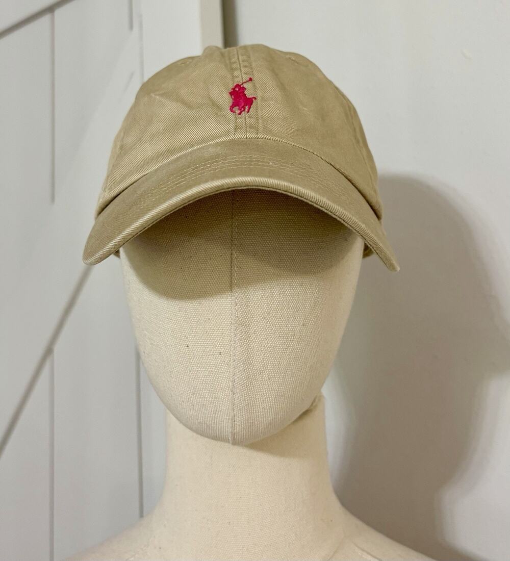 Polo Ralph Lauren Tan Baseball Cap Embroiderd Pink Pony Logo Adjustable Strap OS